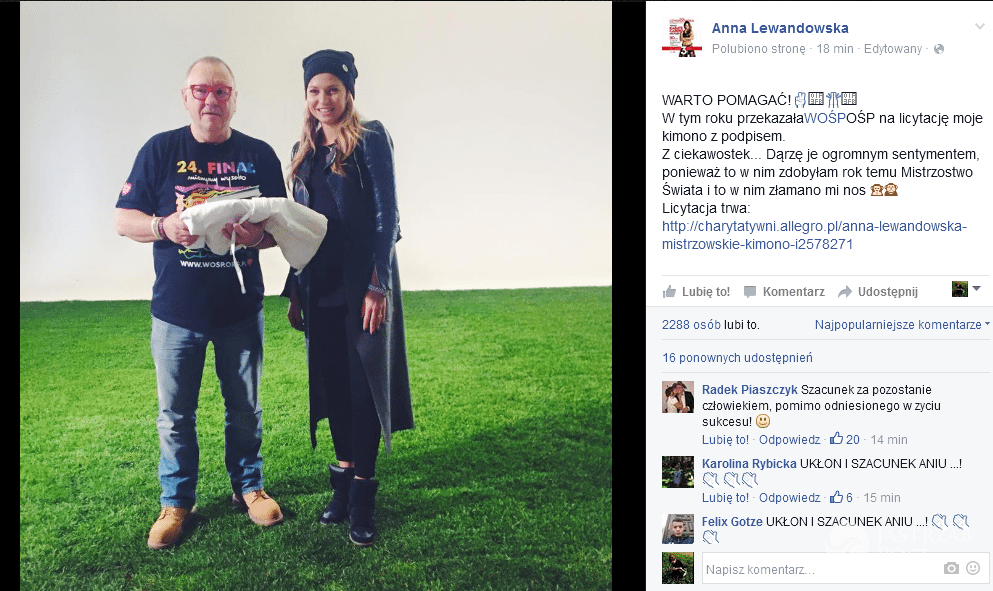 Anna Lewandowska wspiera WOŚP