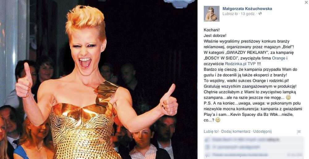 Małgorzata Kożuchowska
Fotografia: screen z Facebook.com