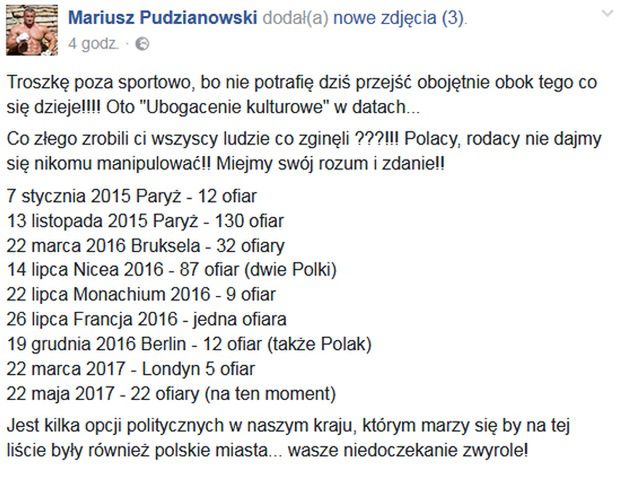 Mariusz Pudzianowski o zamachach 