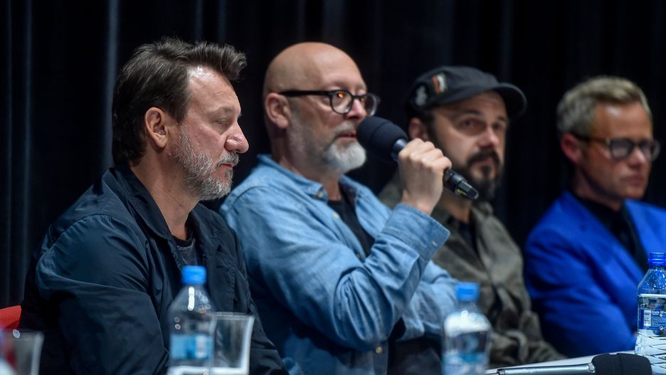 Robert Więckiewicz, Wojciech Smarzowski i Arkadiusz Jakubik podczas konferencji prasowej filmu "Kler"