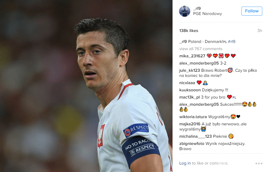 Robert Lewandowski podczas meczu Polska-Dania