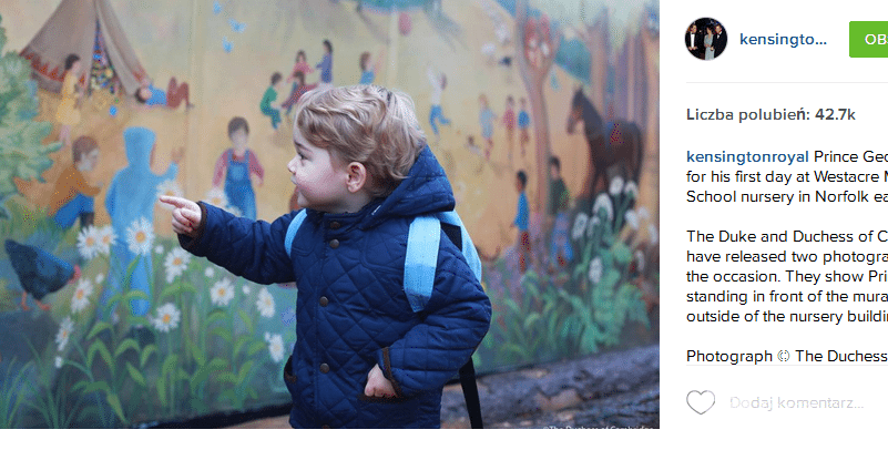 Książę George pierwszy dzień w przedszkolu