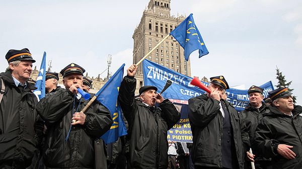 Demonstracja kolejarzy w Warszawie