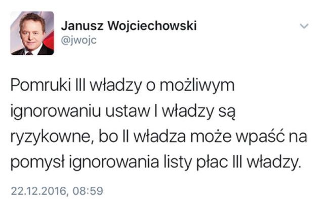 "II władza może wpaść na pomysł ignorowania listy płac III władzy". Janusz Wojciechowski ostrzega sędziów przed nielojalnością?