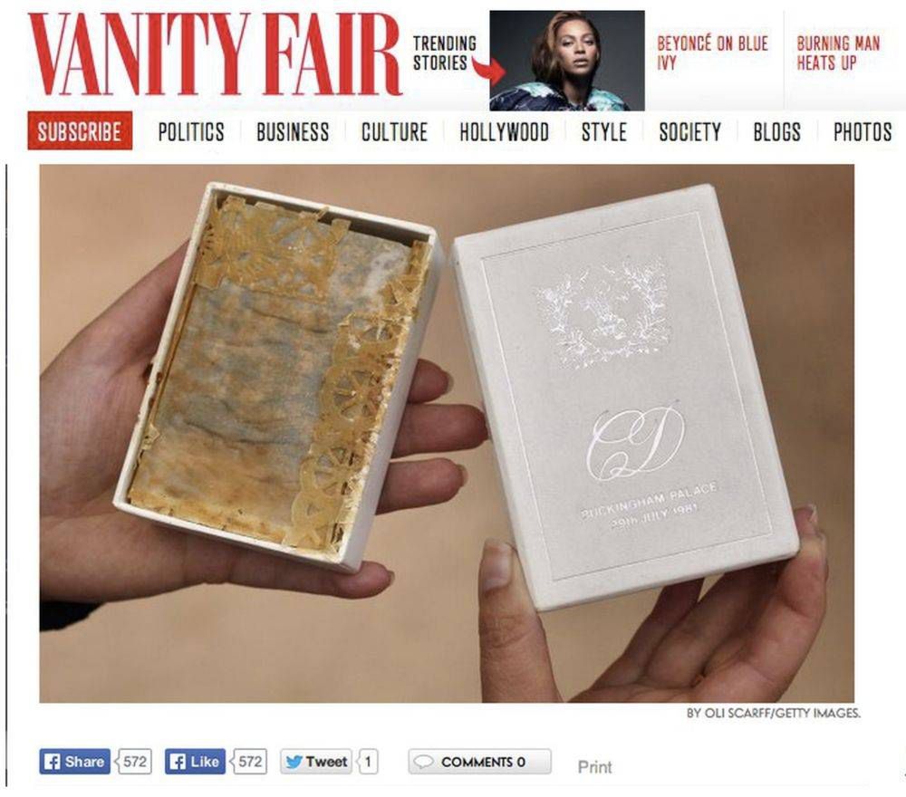 Fotografia: screen z Vanityfair.com/http://www.vanityfair.com/online/daily/2014/08/princess-diana-prince-charles-wedding-cake-slice