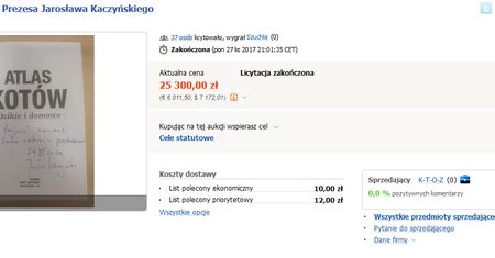 Licytacja zakończona. "Atlas kotów" z dedykacją Kaczyńskiego ma już właściciela