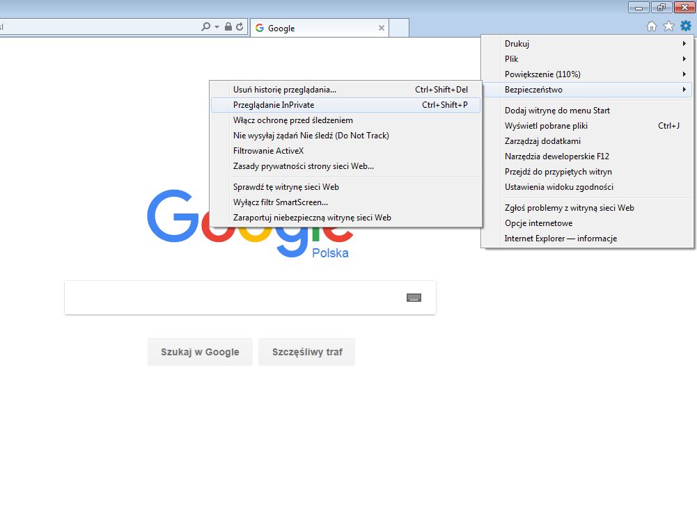 tryb prywatny w Internet Explorer 