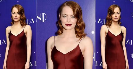 LOOK OF THE DAY: Emma Stone w burgundowej sukience The Row