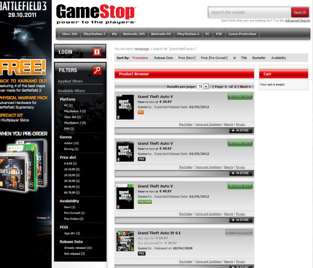 Irlandzki oddział sklepu GameStop twierdzi, że zna datę premiery GTA 5