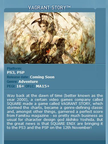 Vagrant Story pojawi się na europejskim PS Store