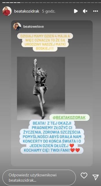 Życzenia dla Beaty Kozidrak