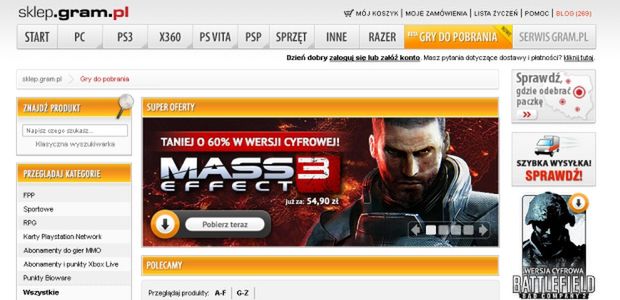 W sklepie Gram.pl można już kupować gry w cyfrowej dystrybucji