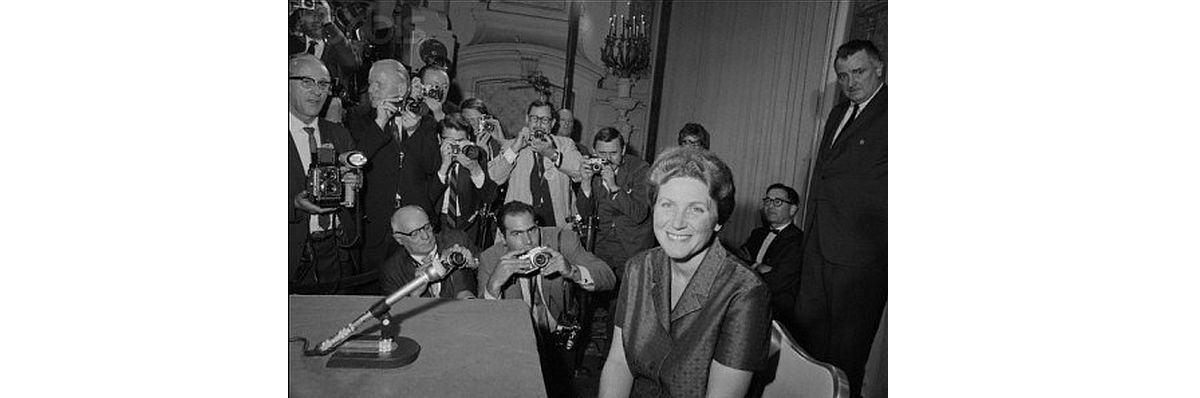 Swietłana Alliłujewa podczas konferencji prasowej, Nowy Jork, 1967 rok 