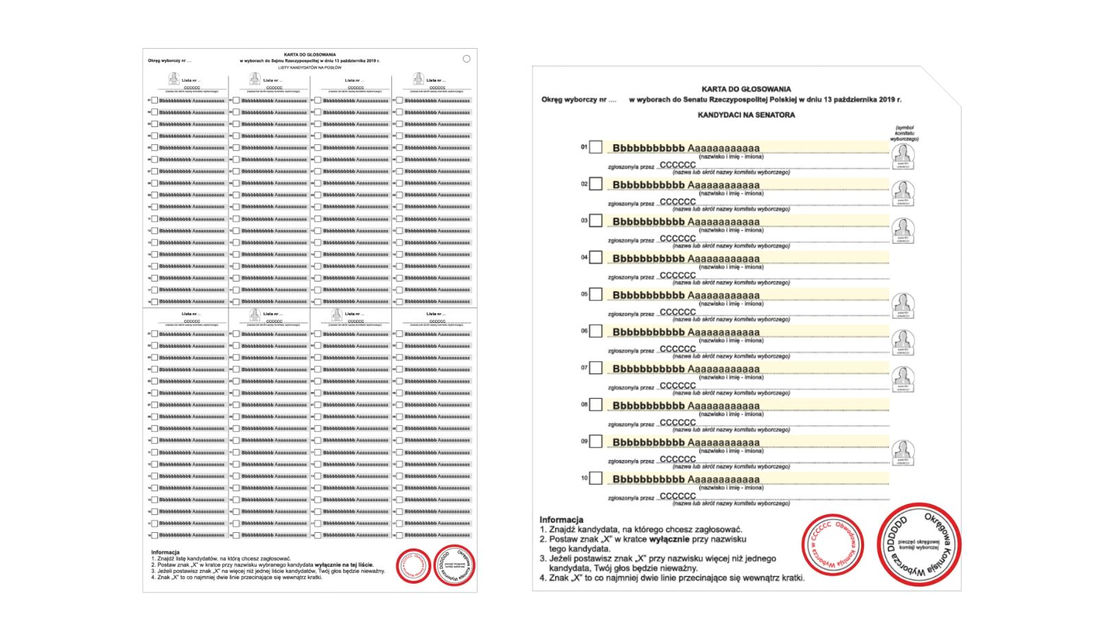 Karty do głosowania z pieczęciami komisji 