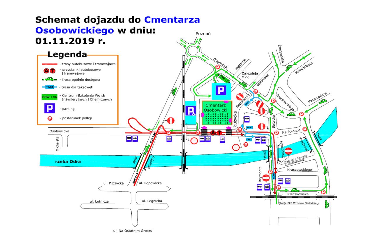 Zobacz jak dojechać do Cmentarza Osobowickiego 1 listopada 