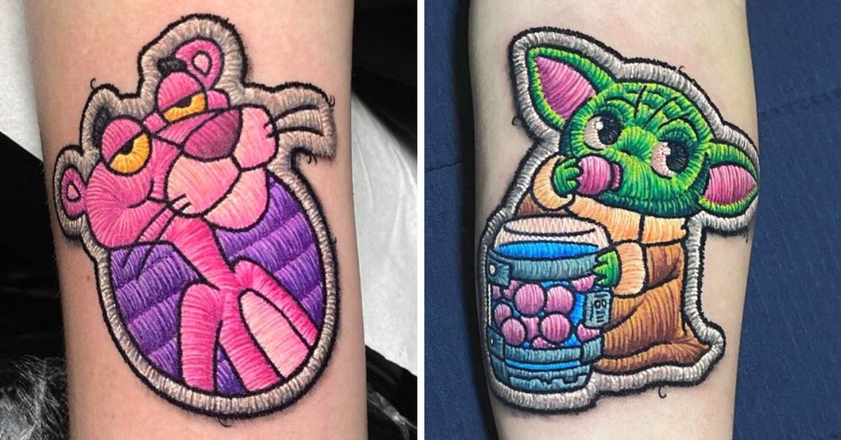 23 Colorful Tattoos That Look Like Embroidered Patches Permanently Attached to the Skin