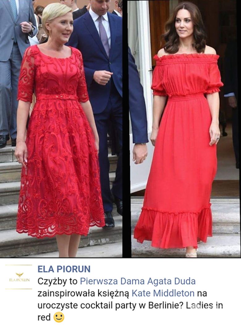 Księżna Kate i Agata Duda w czerwonych sukniach