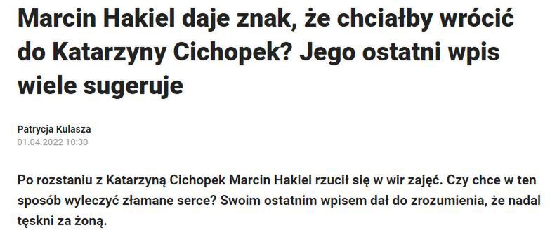 Artykuł Plotka o Marcinie Hakielu