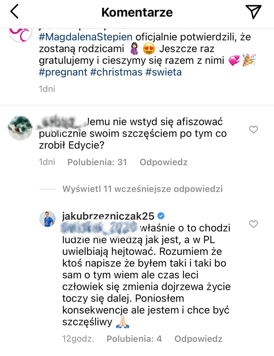 Jakub Rzeźniczak odpowiada na komentarz hejtera