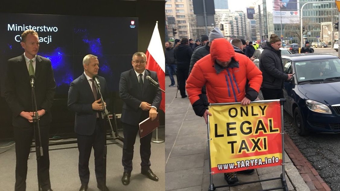 Spokojna konferencja rządu i Ubera zakłócona protestem taksówkarzy