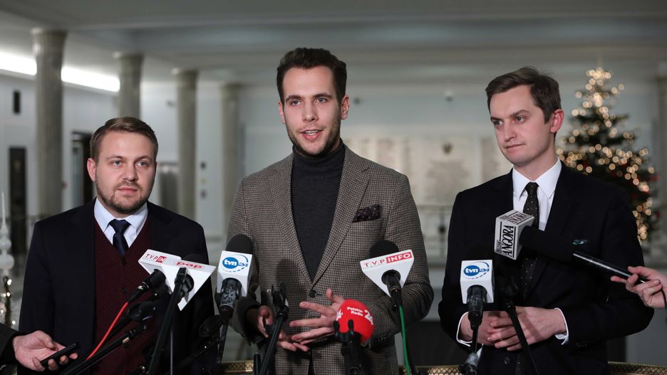 Jacek Ozdoba, Jan Kanthak i Sebastian Kaleta na wspólnej konferencji prasowej