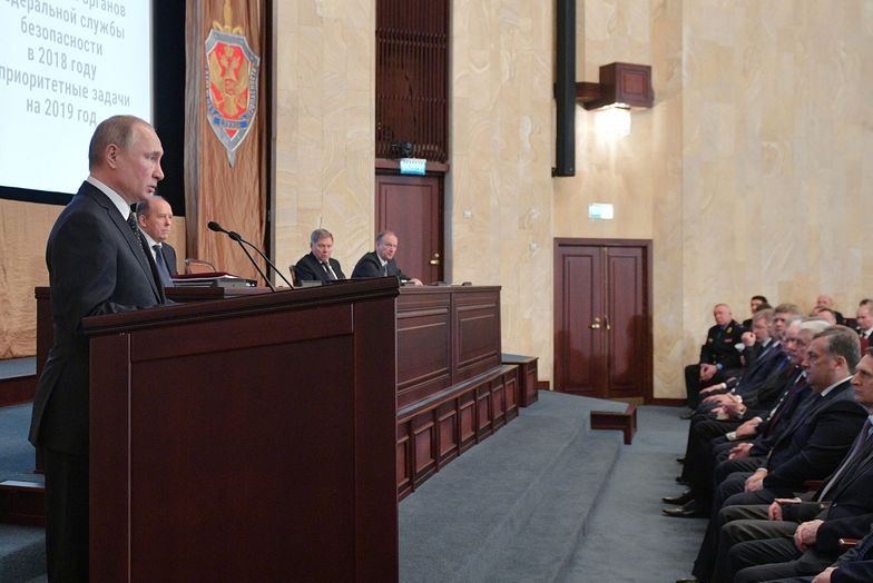 Władimir Putin na odprawie Służby Wywiadu Zagranicznego Federacji Rosyjskiej w marciu 2019 r.