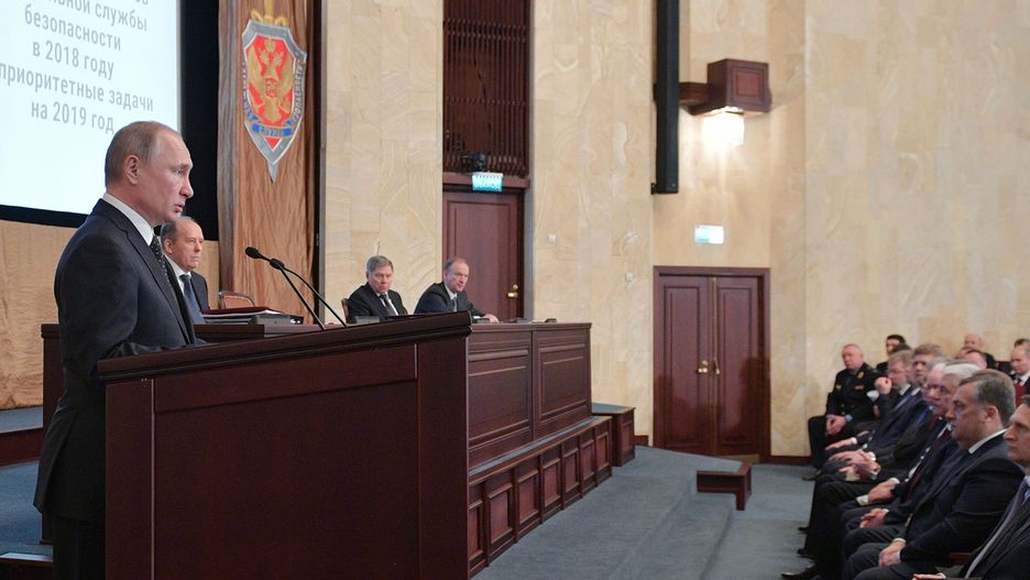 Władimir Putin na odprawie Służby Wywiadu Zagranicznego Federacji Rosyjskiej w marciu 2019 r.