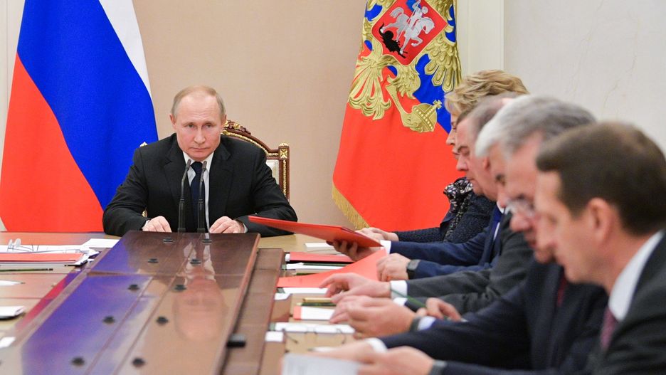 Prezydent Federacji Władimir Putin podczas narady Rosyjskiej Rady Bezpieczeństwa