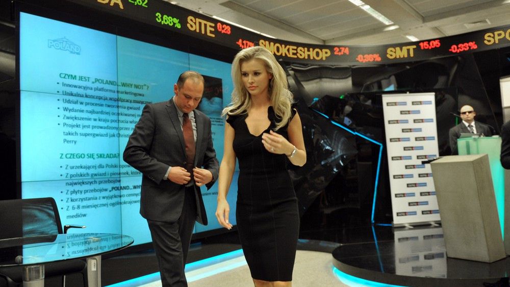 Joanna Krupa podczas prezentacji spółki na warszawskiej giełdzie.