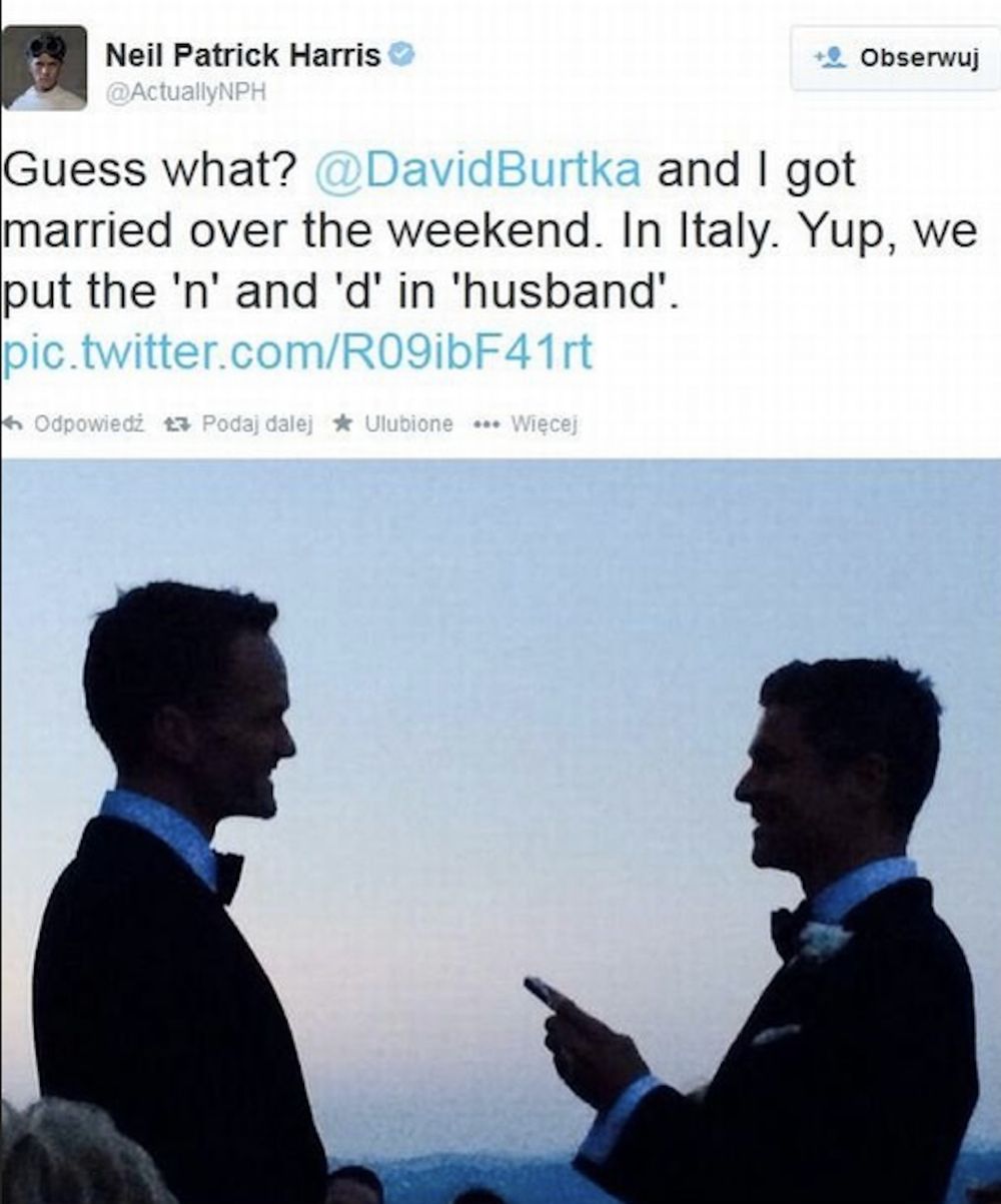 Neil Patrick Harris i David Burtka 

Fotografia: screen z Twitter.com
