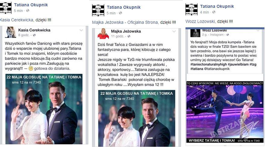Gwiazdy głosują na Tatianę Okupnik, fot. Facebook