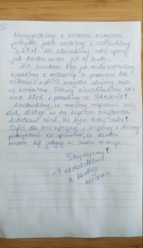 Fragment listu od nastolatków