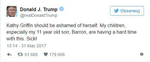 Donald Trump odpowiedział na skandaliczne zdjęcia Kathy Griffin