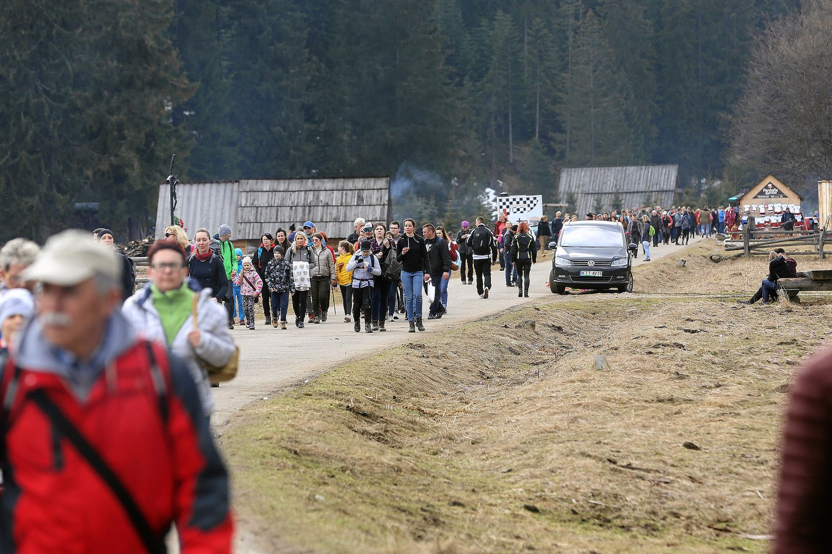 Turyści znowu najechali Tatry. Parkowali nawet na kwitnących krokusach