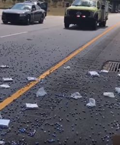 Pickup z kośćmi do gry zrzucił pół ładunku na autostradę. Prawdopodobnie pobił rekord