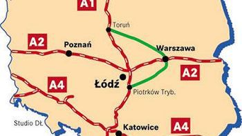 Poprawiona A1 miałaby przebiegać, tak jak pokazuje zielona linia