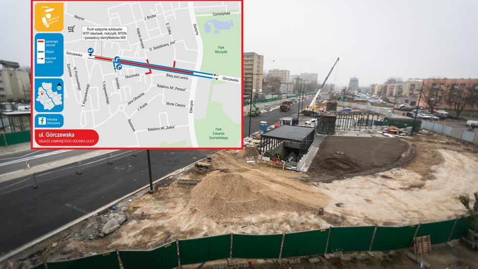 Warszawa. Wola, ul. Górczewska, zbieg ulicy Księcia Janusza i ulicy Jana Olbrachta. Budowa II linii metra