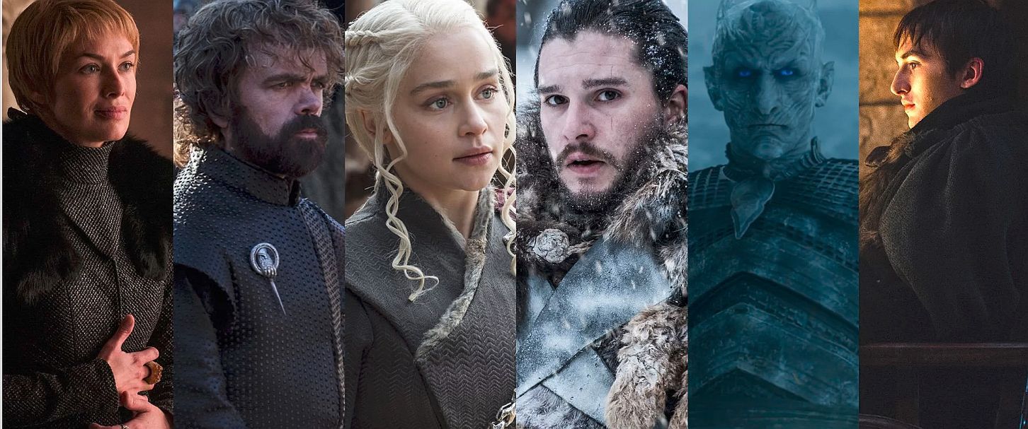 "Gra o tron" i jej bohaterowie. Od lewej: Cersei, Tyrion, Daenerys, Jon, Nocny Król i Bran. Kto z nich ostatecznie zasiądzie na Żelaznym Tronie?