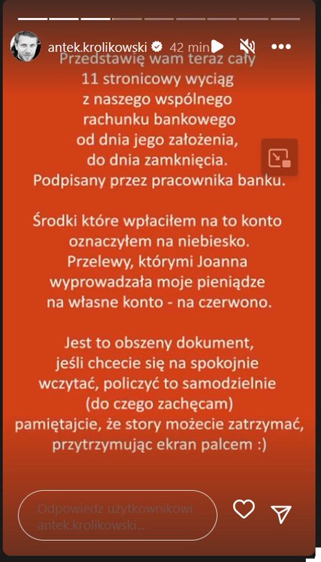 Oświadczenie Antoniego Królikowskiego w sprawie alimentów