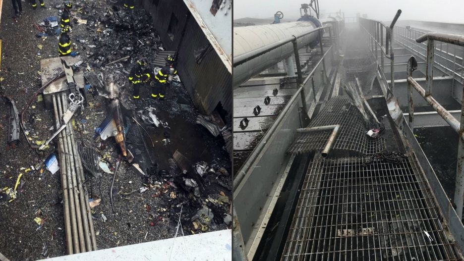 Miejsce, w którym awaryjnie lądował helikopter na dachu wieżowca w centrum Manhattanu w Nowym Jorku