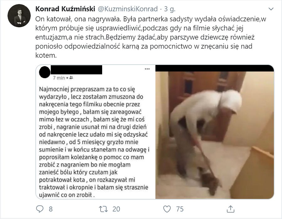 Konrad Kuźmiński, prezes Dolnośląskiego Inspektoratu Ochrony Zwierząt skomentował oświadczenie autorki koszmarnego nagrania. 