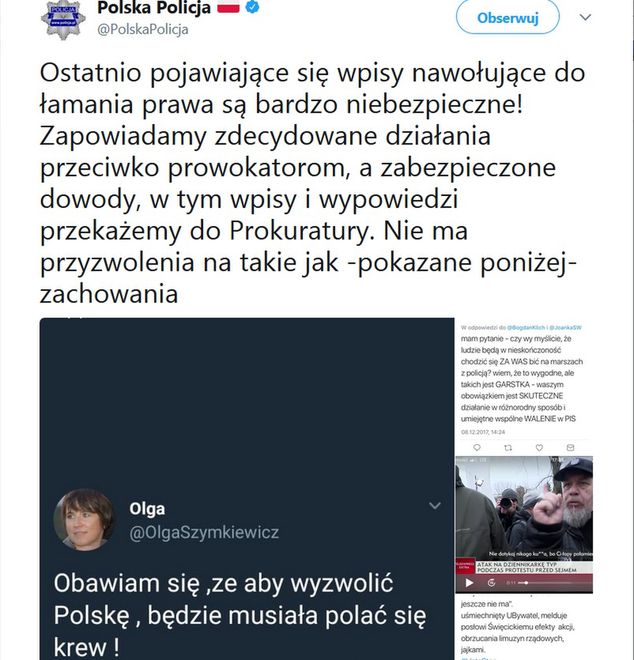 Wpis polskiej policji na Twitterze 