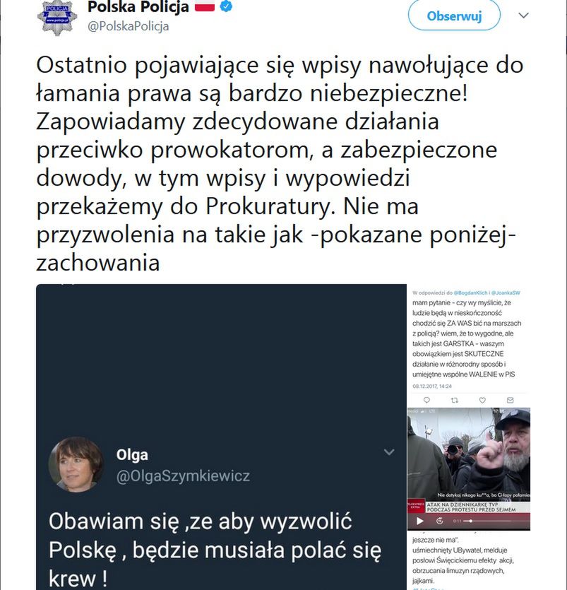 Wpis polskiej policji na Twitterze 