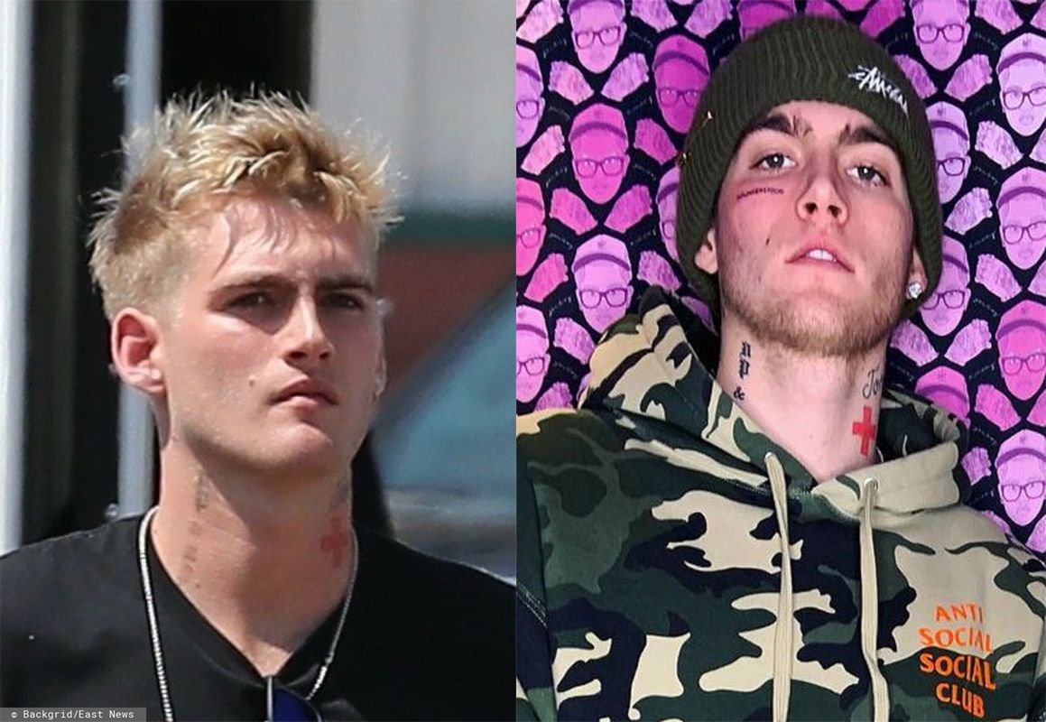 Presley Gerber z tatuażem na twarzy i bez tatuażu