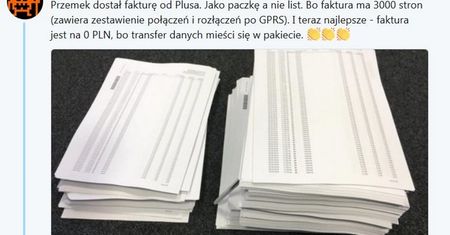 Plus przysłał klientowi trzy tysiące stron faktury. Najlepsza jest kwota