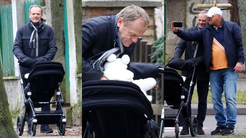 Opiekuńczy Donald Tusk spełnia się w roli dziadka na spacerze z wnuczką