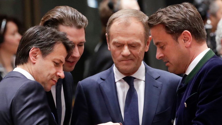 Premier Włoch Giuseppe Conte, kanclerz Austrii Sebastian Kurz, szef RE Donald Tusk oraz premier Luksemburga Xavier Bettel