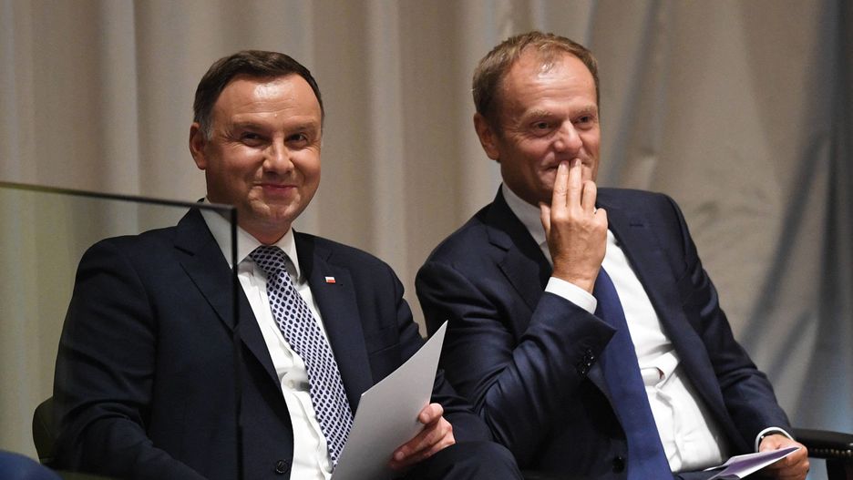  Prezydent Andrzej Duda i szef Rady Europejskiej Donald Tusk podczas posiedzenia Zgromadzenia Ogólnego ONZ. Wrzesień 2018 roku.