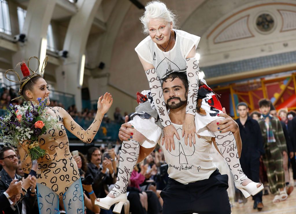 A model walks the runway at the Vivenne Westwood show during the London Fashion Week Men's June 2017 collections on June 12, 2017 in London, England. 