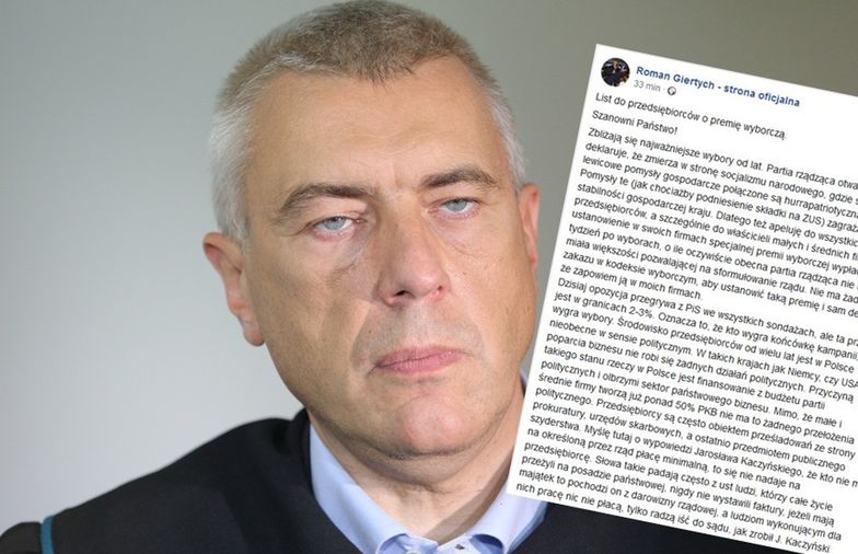 Roman Giertych zapowiedział, że w swoich firmach zobowiąże się do zapłaty premii wyborczej dla swoich współpracowników, czy pracowników,